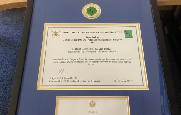 1* Commendation by the Colonel of the Regiment Brigadier Reehal MBE 1* Commendation by the Colonel of the Regiment Brigadier Reehal MBE