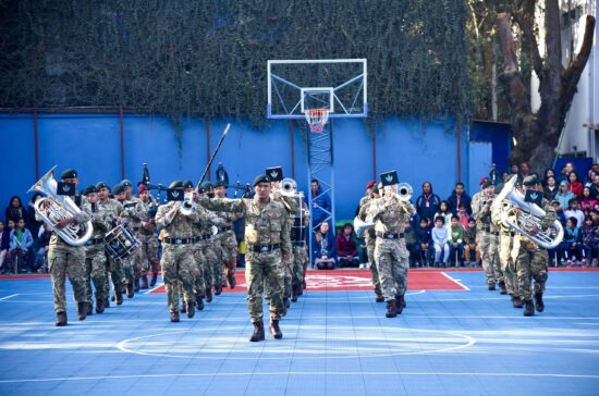 The Band of the Brigade of Gurkhas performs in the British School in Kathmandu