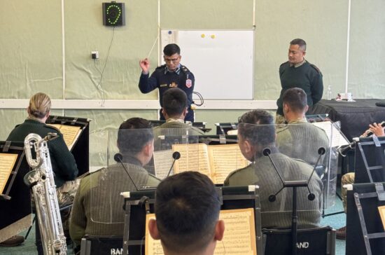 Directors of Music from the Nepali Army train with The Band of the Brigade of Gurkhas