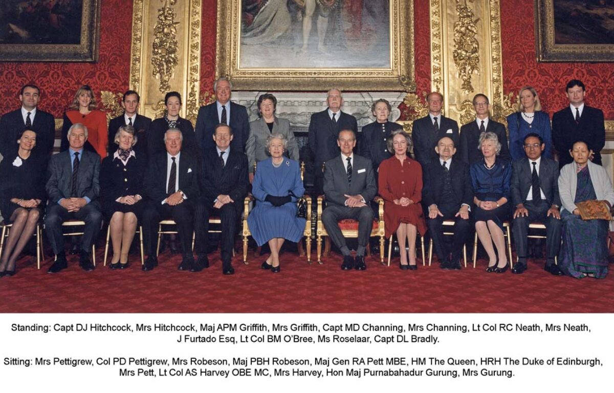 Her Majesty the Queen and HRH Prince Philip at St James' Palace in 1998 with the 6GR Regimental Association Committee and Trustees and their wives