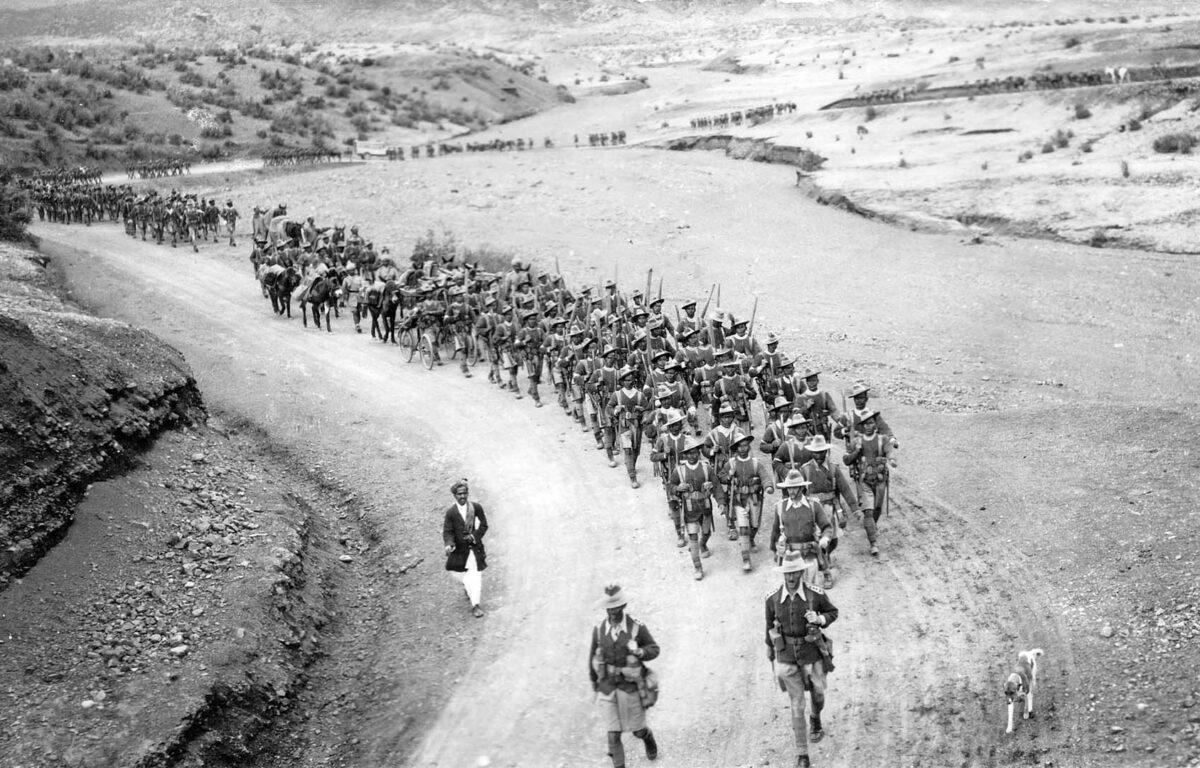 Colonel 'Bertie' Yates leads the 1st battalion column on their march to Razmak 1930