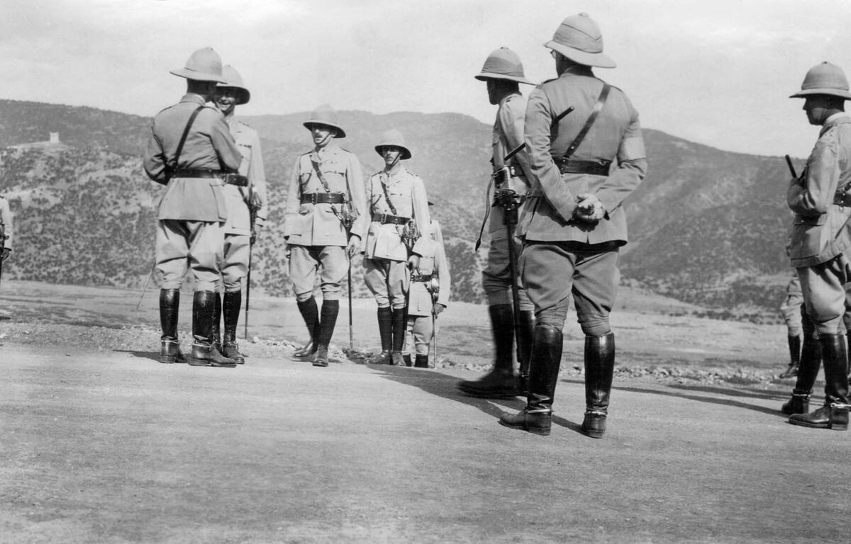 The Colonel of the Regiment, Field Marshal Sir William Birdwood, says goodbye to the 1st Battalion officers, while on NWF duty 1930, before his departure as Viceroy India