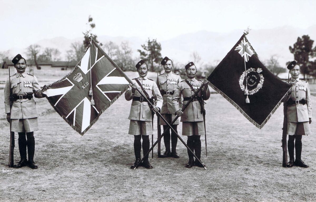 The replica Regimental Colours newly presented by the Colonel of the Regiment, Abbotabad 1927