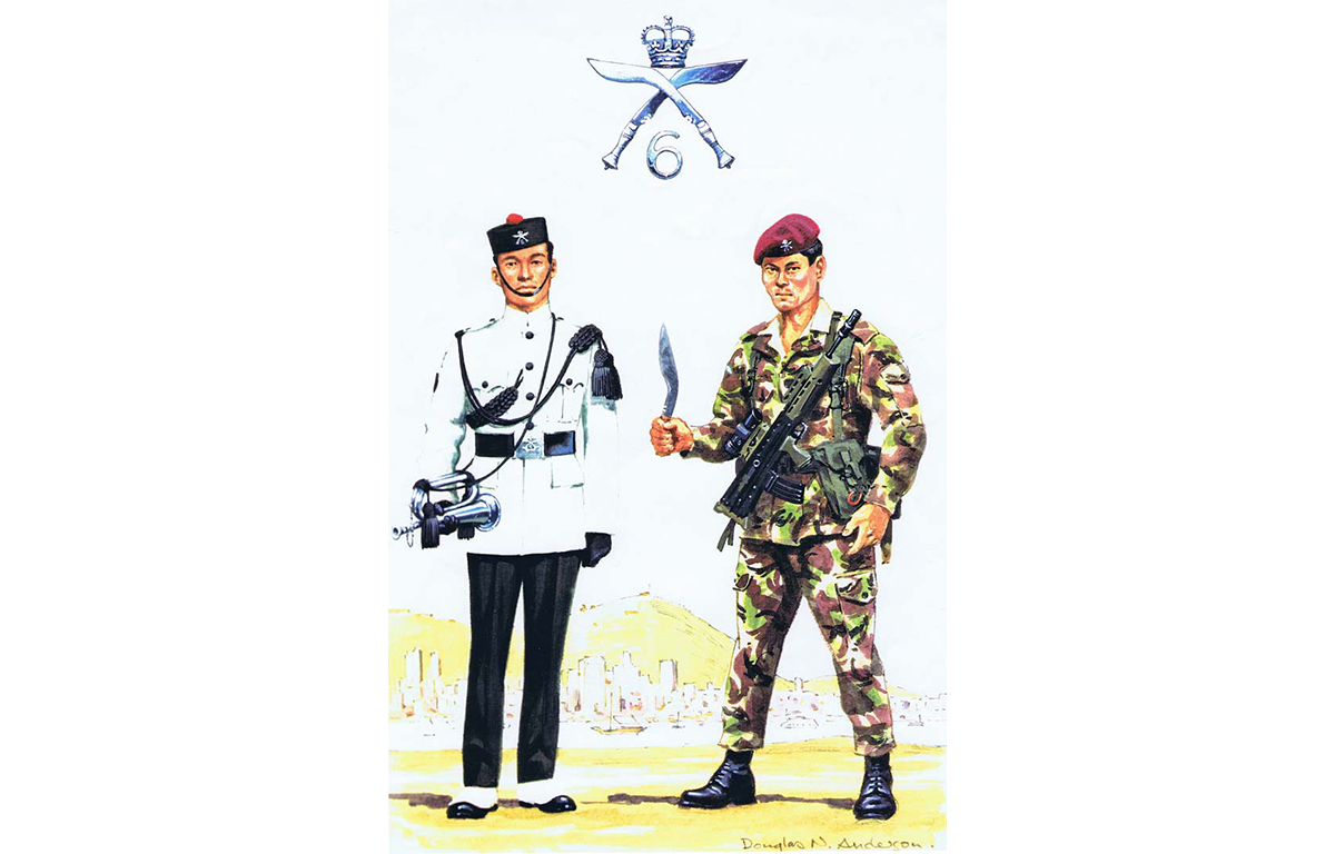 Bugler and Rifleman with PARA red beret 1989 - watercolour by Douglas Anderson